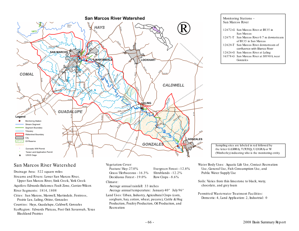 San Marcos River Watershed Monitoring Stations – RM 150 San Marcos River Blanco FM 535 FM 2001 1815 River