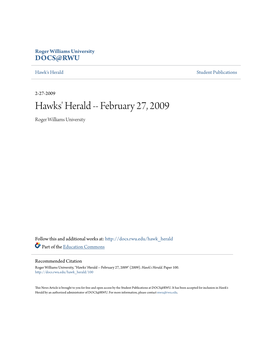 Hawks' Herald -- February 27, 2009 Roger Williams University