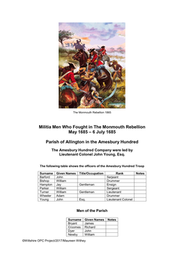 Militia Men Who Fought in the Monmouth Rebellion May 1685 – 6 July 1685