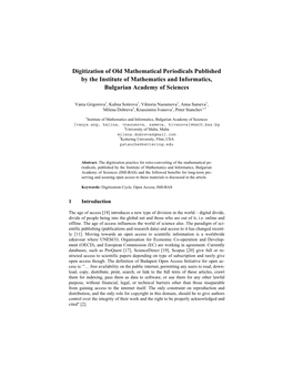 Digitization of Old Mathematical Periodicals Published by the Institute of Mathematics and Informatics, Bulgarian Academy of Sciences