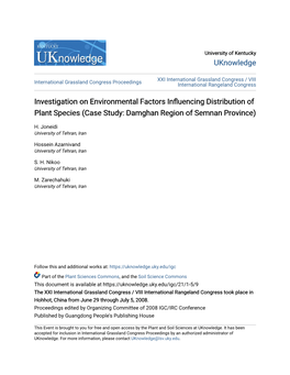 Investigation on Environmental Factors Influencing Distribution of Plant Species (Case Study: Damghan Region of Semnan Province)