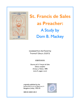 St. Francis De Sales As Preacher: a Study by Dom B