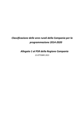 Classificazione Delle Aree Rurali Della Campania Per La Programmazione 2014-2020