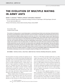 The Evolution of Multiple Mating in Army Ants