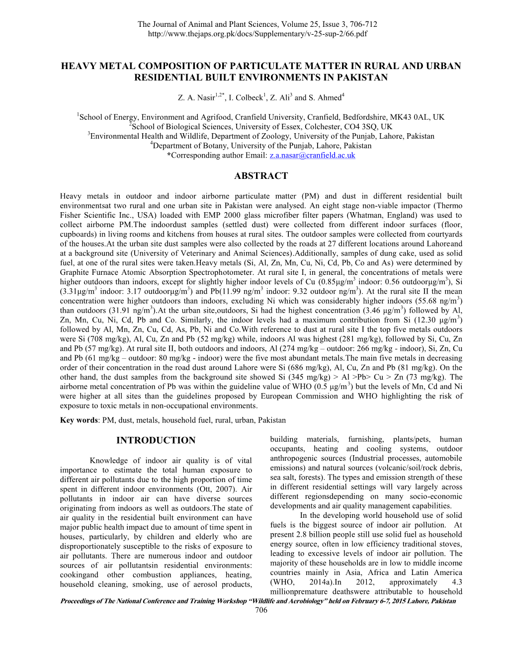 Heavy Metal Composition of Particulate Matter in Rural and Urban Residential Built Environments in Pakistan