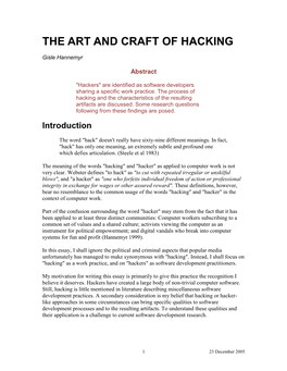 The Art and Craft of Hacking
