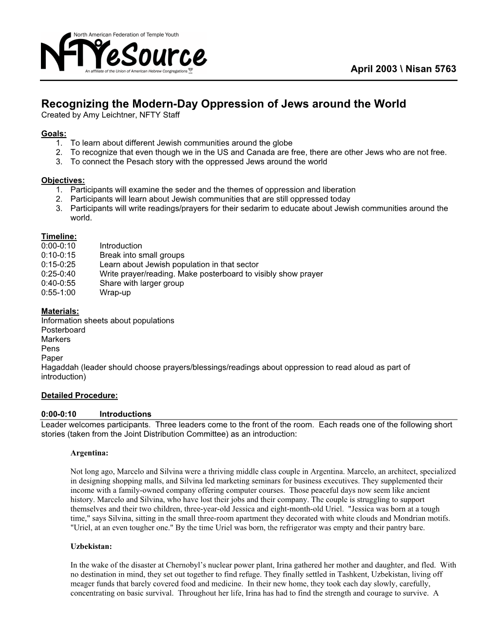 Modern-Day Oppression of Jews Around the World Created by Amy Leichtner, NFTY Staff