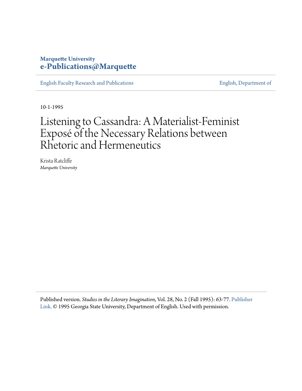 Listening to Cassandra: a Materialist-Feminist Exposã© of The