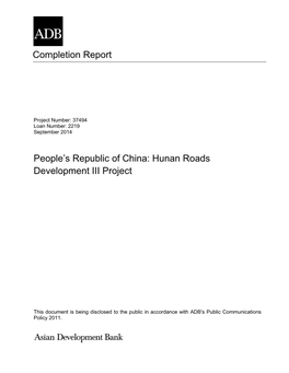 People's Republic of China: Hunan Roads Development III Project