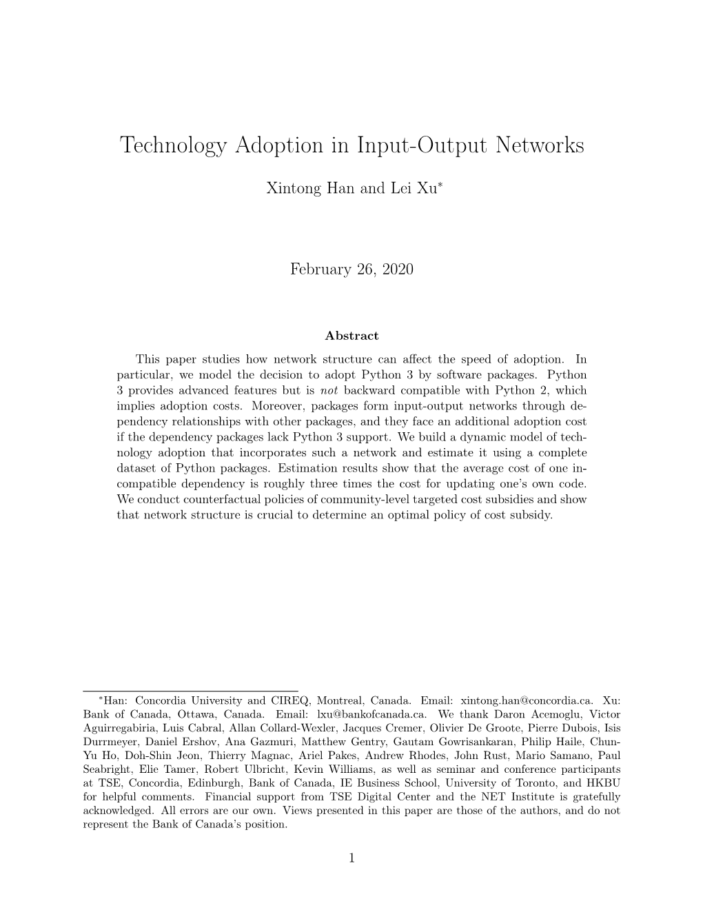 Technology Adoption in Input-Output Networks