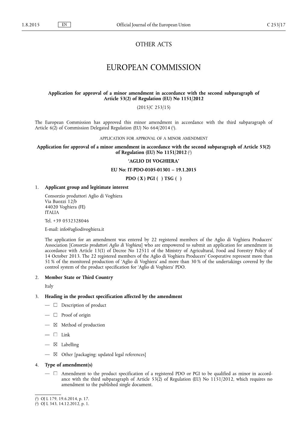 Of Regulation (EU) No 1151/2012 (2015/C 253/15)