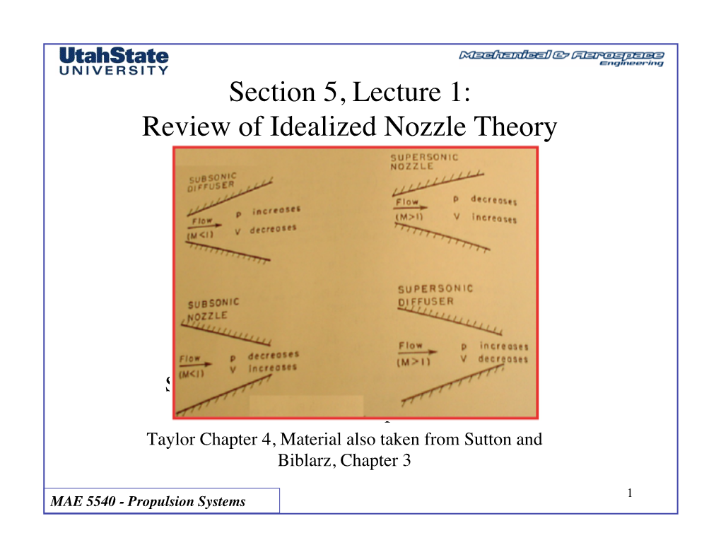 Section 5, Lecture 1: Review of Idealized Nozzle Theory