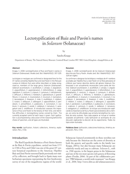 Lectotypification of Ruiz and Pavón's Names in Solanum (Solanaceae)