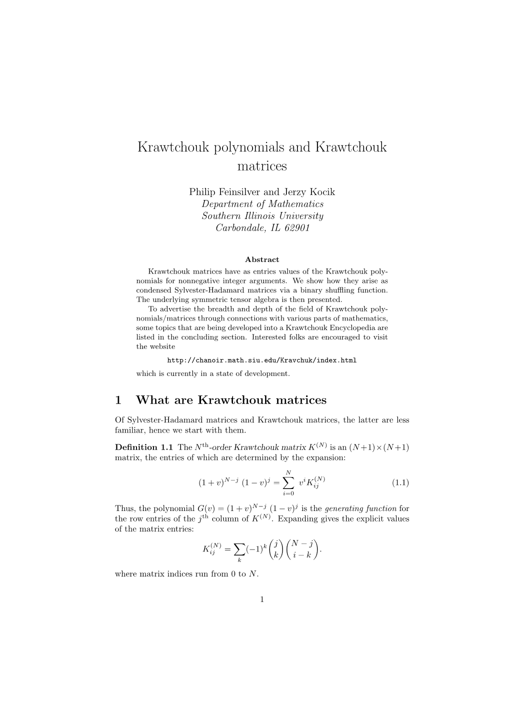 Krawtchouk Polynomials and Krawtchouk Matrices