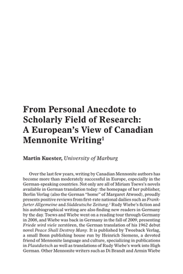 From Personal Anecdote to Scholarly Field of Research: a European's