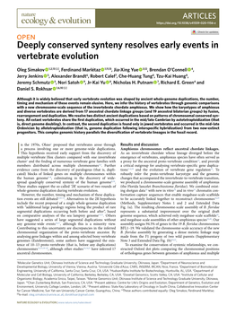 Deeply Conserved Synteny Resolves Early Events in Vertebrate Evolution
