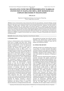 Negotiating with the Heteronormative Marriage Institution in Mainland China: How Homosexuals Employ Discourse in Negotiation