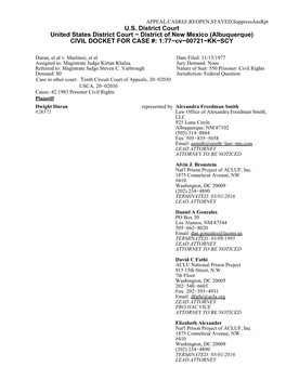 District of New Mexico (Albuquerque) CIVIL DOCKET for CASE #: 1:77−Cv−00721−KK−SCY