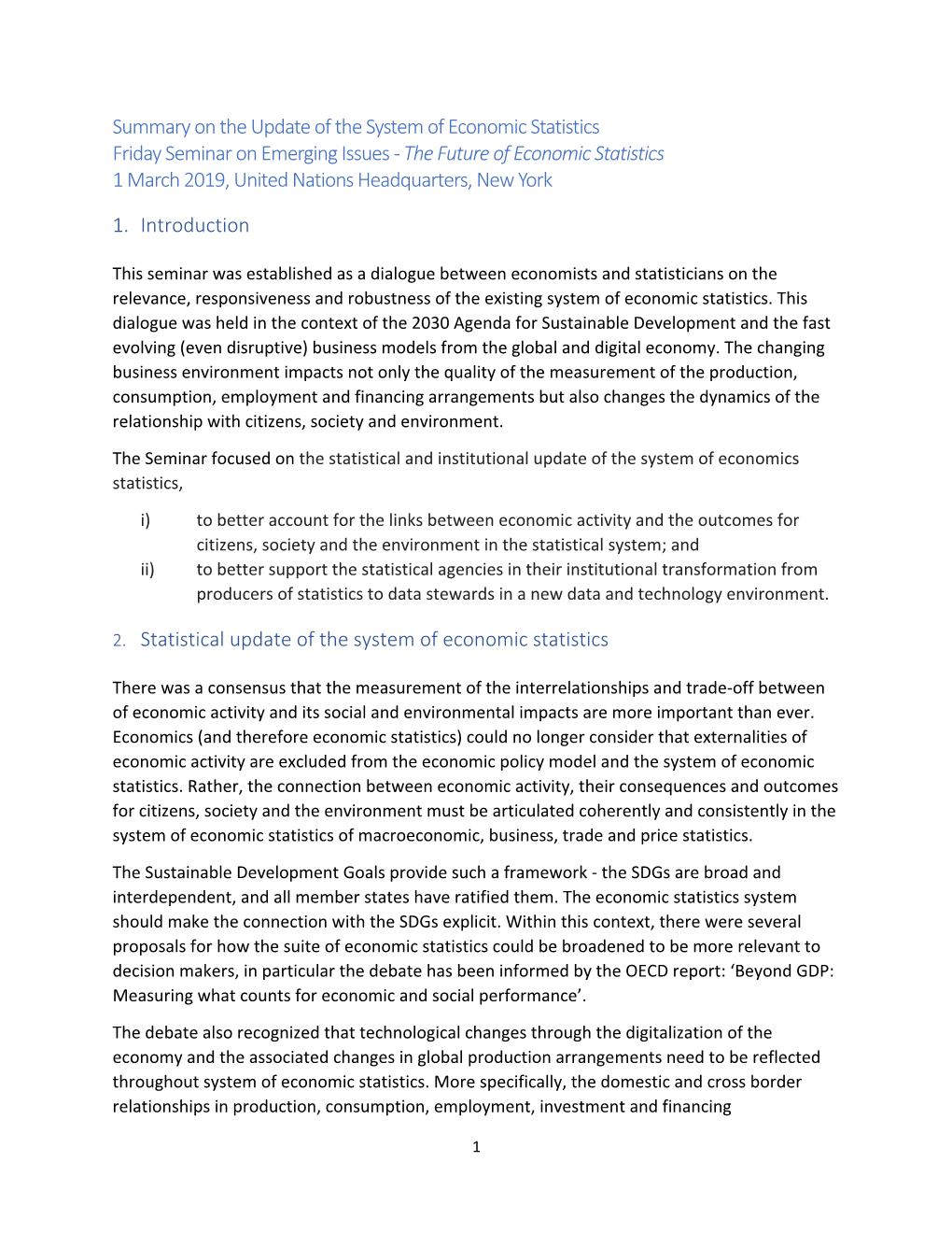 Summary on the Update of the System of Economic Statistics Friday