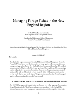 Managing Forage Fishes in the New England Region