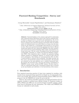 Password Hashing Competition - Survey and Benchmark