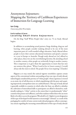 Anonymous Sojourners: Mapping the Territory of Caribbean Experiences of Immersion for Language Learning