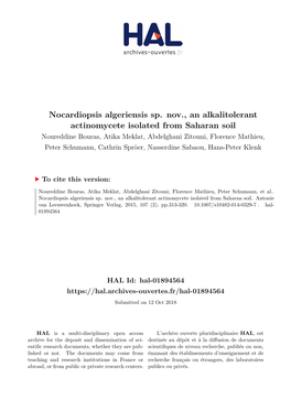 Nocardiopsis Algeriensis Sp. Nov., an Alkalitolerant Actinomycete Isolated from Saharan Soil