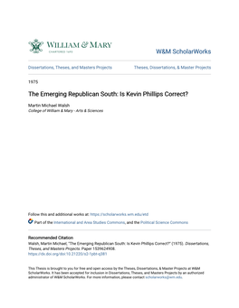 The Emerging Republican South: Is Kevin Phillips Correct?