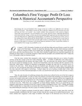 Columbus: First Voyage:Profit Or Loss