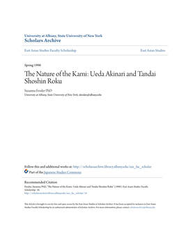The Nature of the Kami: Ueda Akinari and Tandai Shoshin Roku
