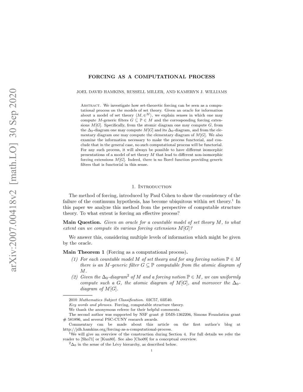 FORCING AS a COMPUTATIONAL PROCESS 11 Compute the Σn-Diagram of the Extension