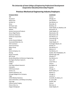 Previous Mechanical Engineering Industry Employers