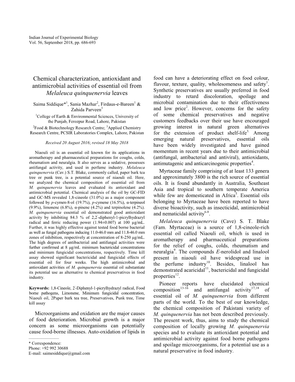 Chemical Characterization, Antioxidant and Antimicrobial Activities Of