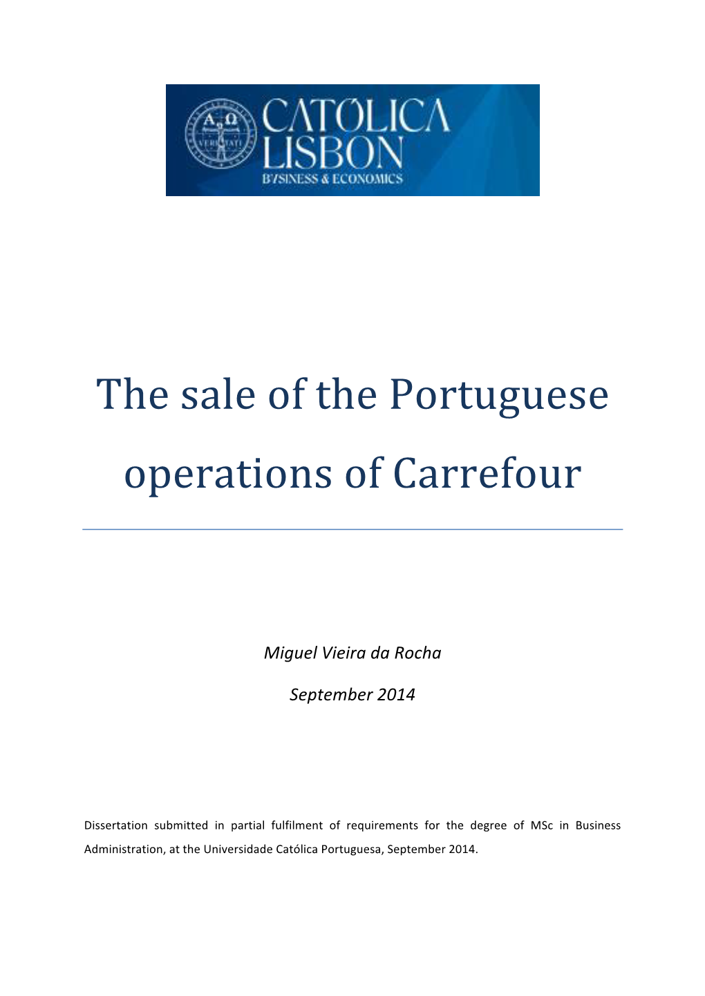 The Sale of the Portuguese Operations of Carrefour