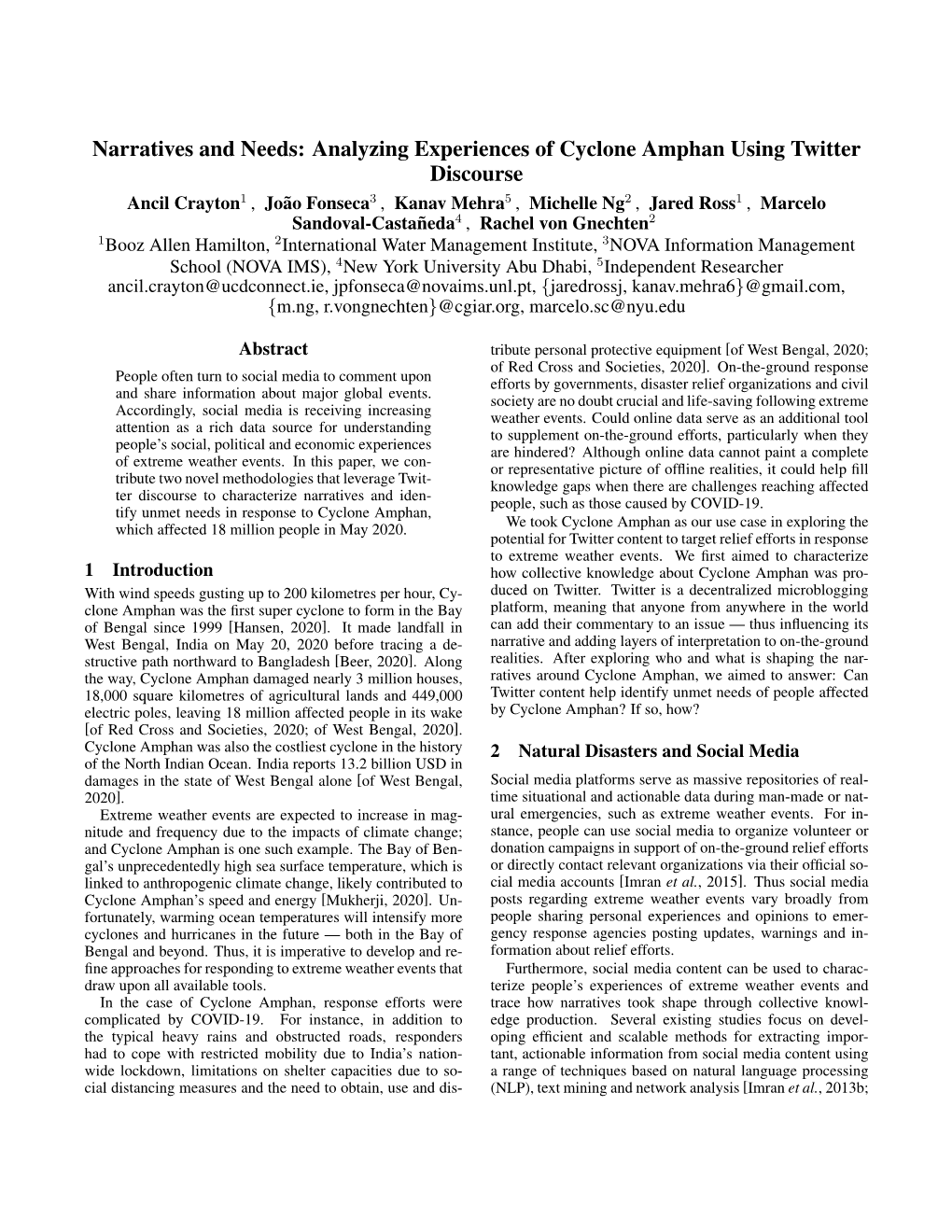 Narratives and Needs: Analyzing Experiences of Cyclone Amphan