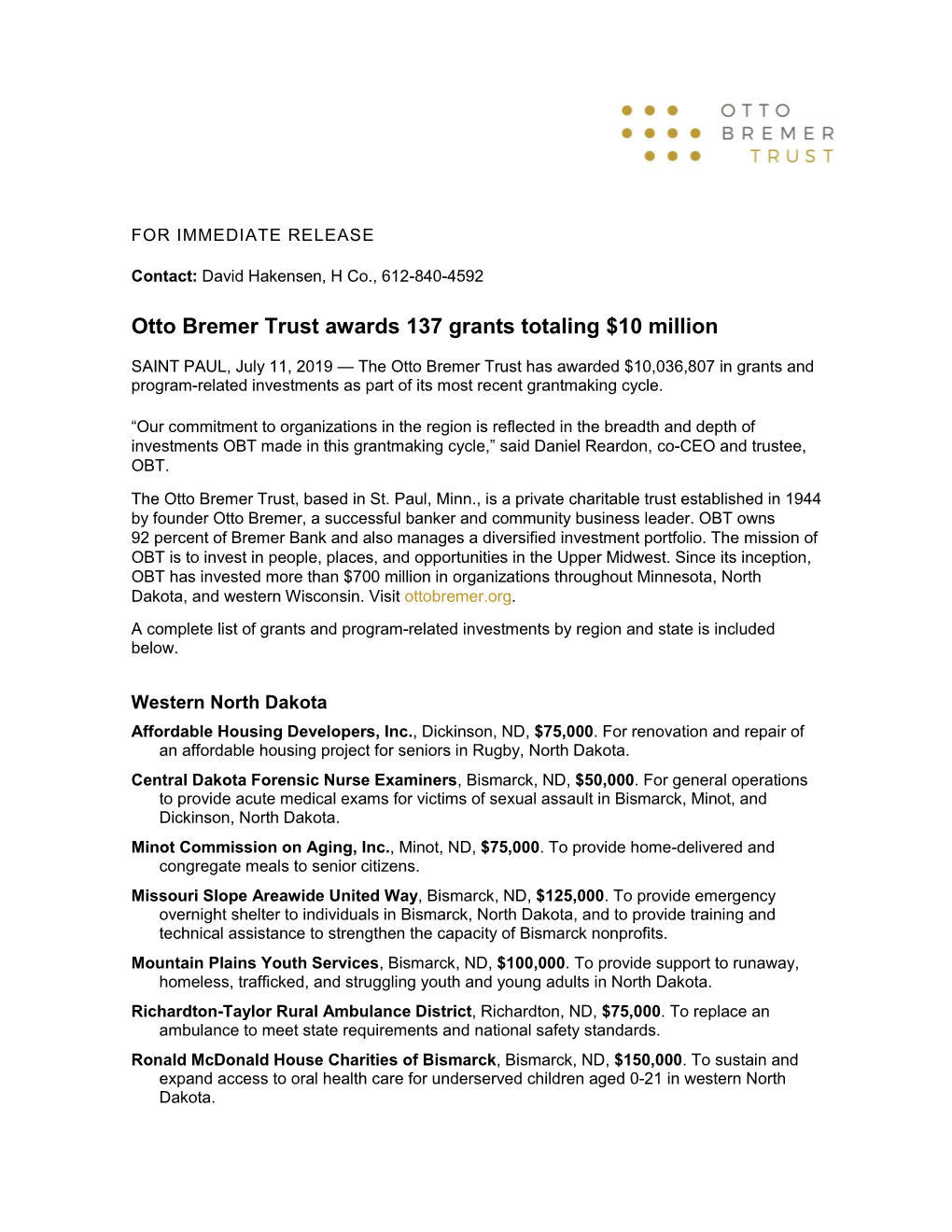 Otto Bremer Trust Awards 137 Grants Totaling $10 Million