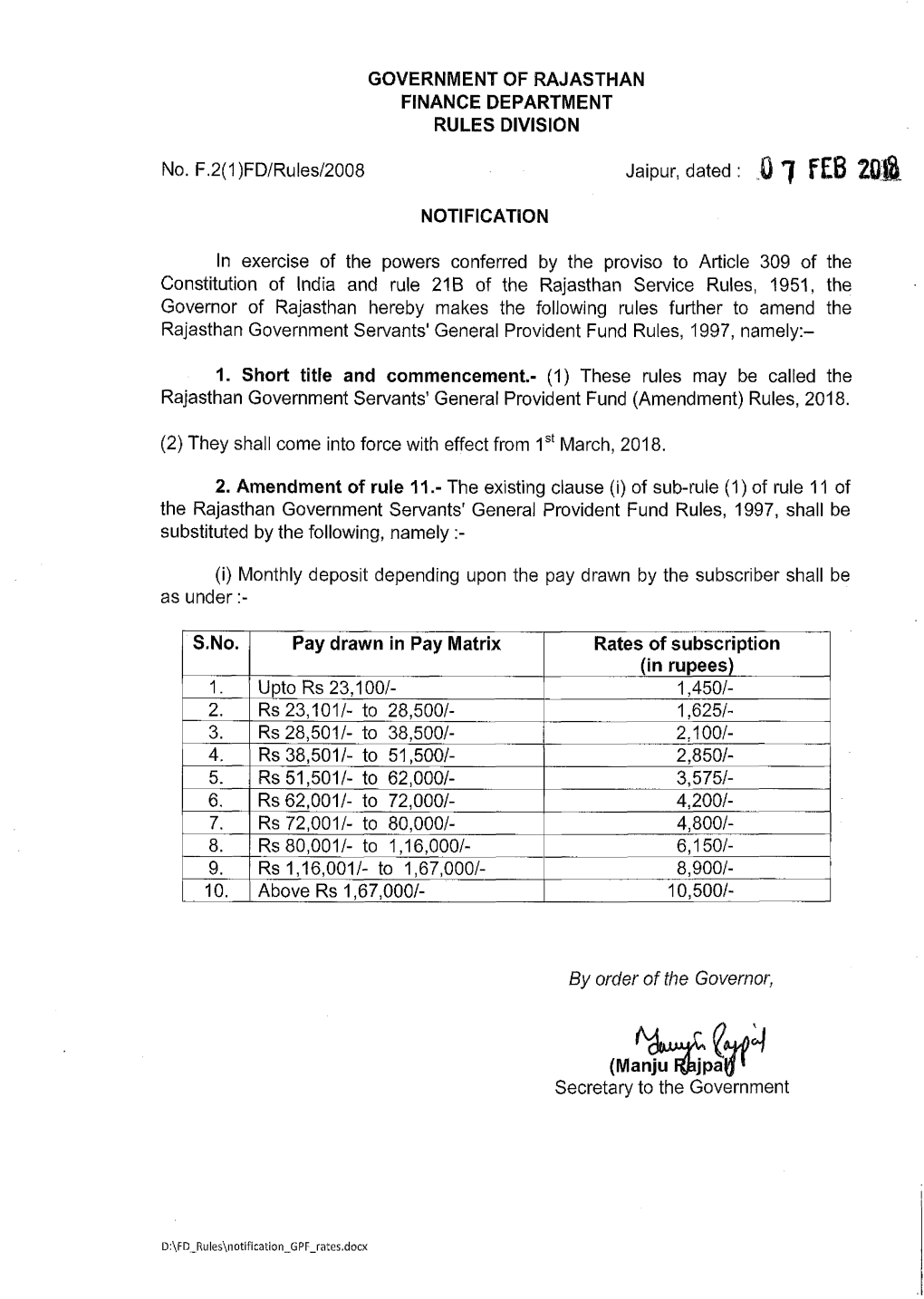 Government of Rajasthan Finance Department Rules Division