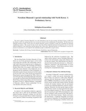 Norodom Sihanouk's Special Relationship with North Korea: a Preliminary Survey