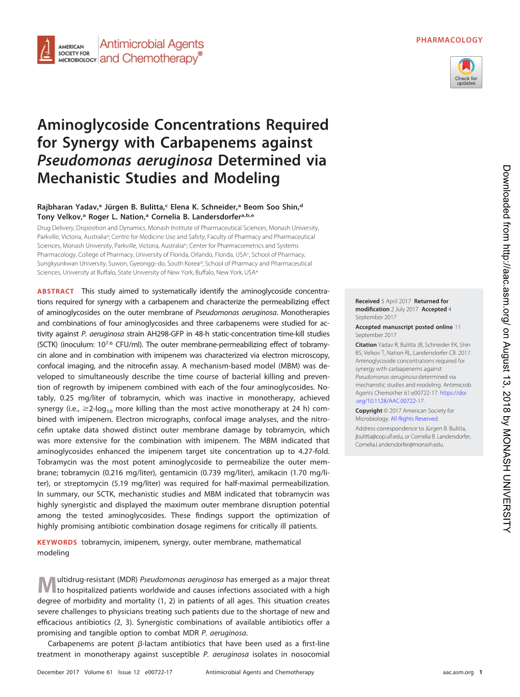 Aminoglycoside Concentrations Required for Synergy with Carbapenems Against