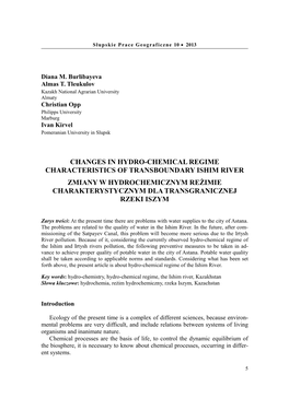 Changes in Hydro-Chemical Regime Characteristics Of