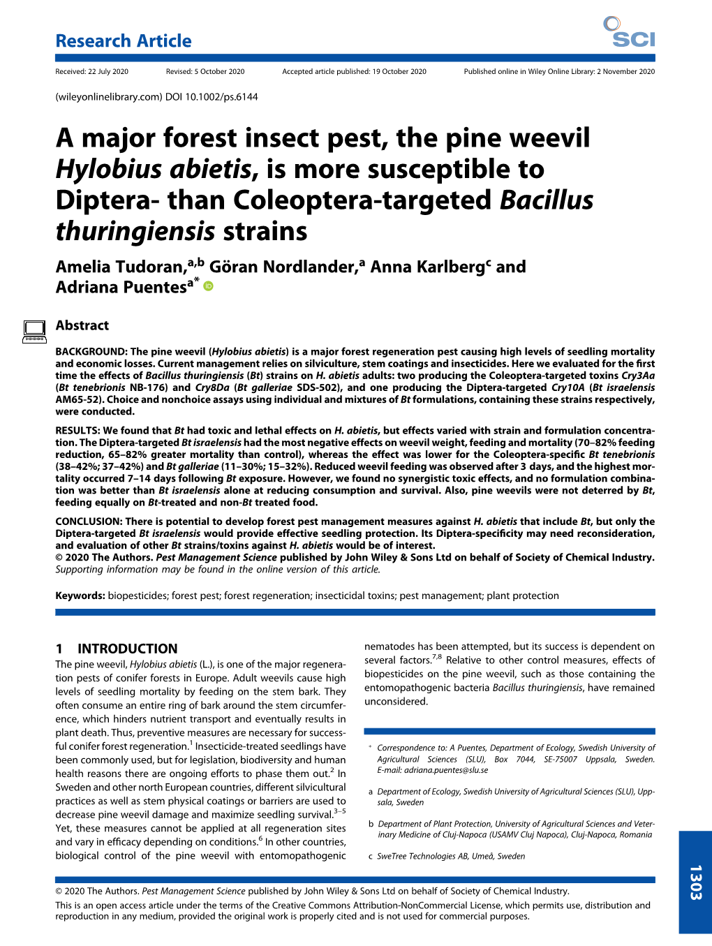 A Major Forest Insect Pest, the Pine Weevil Hylobius Abietis, Is More