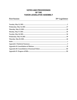Votes and Proceedings of the Yukon Legislative Assembly