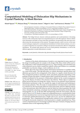 Computational Modeling of Dislocation Slip Mechanisms in Crystal Plasticity: a Short Review