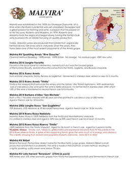 Malvira Info & Tasting Sheet