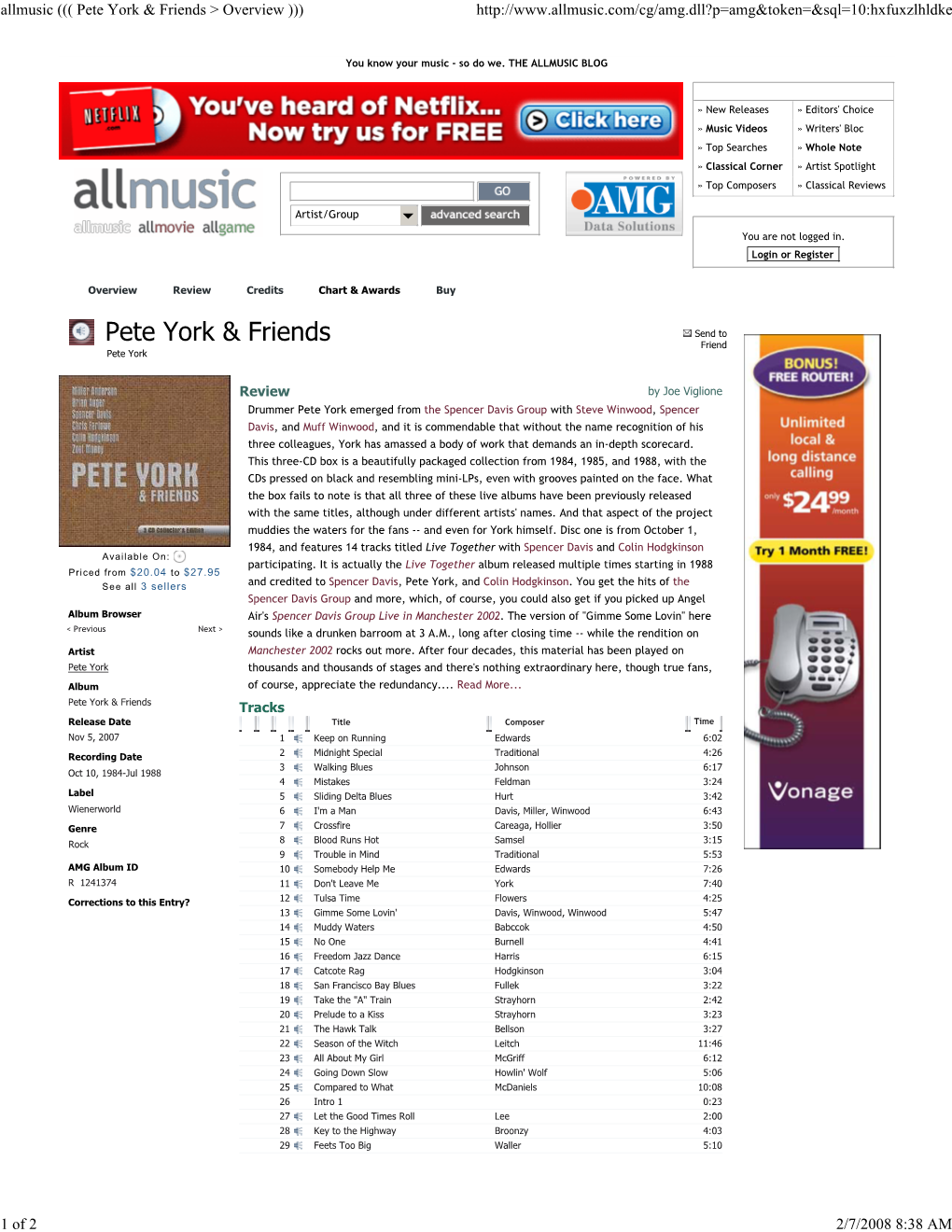 Allmusic ((( Pete York & Friends > Overview