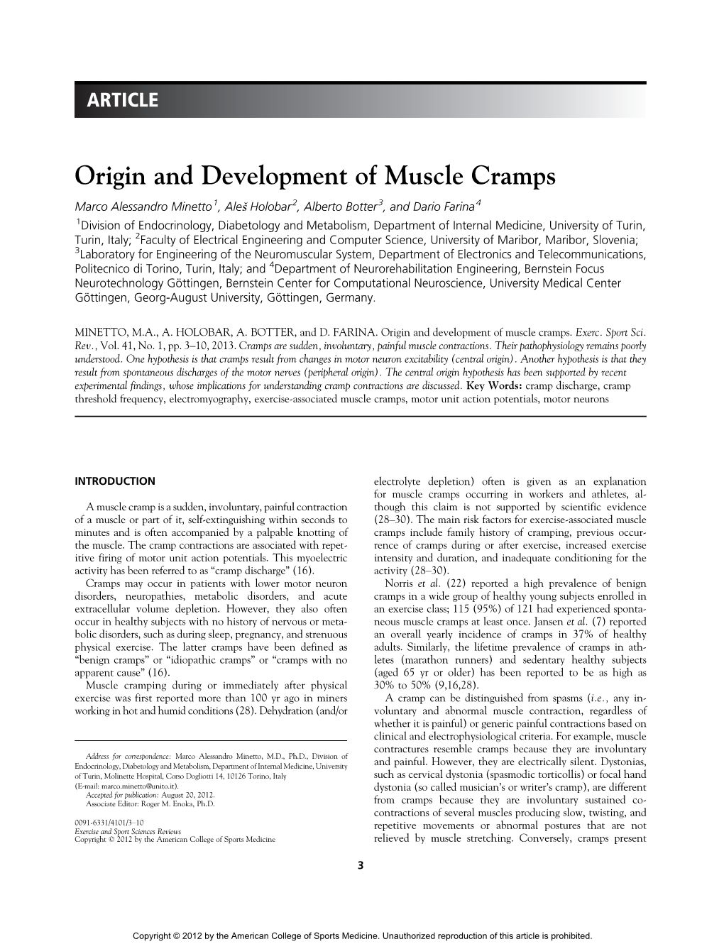 Origin and Development of Muscle Cramps