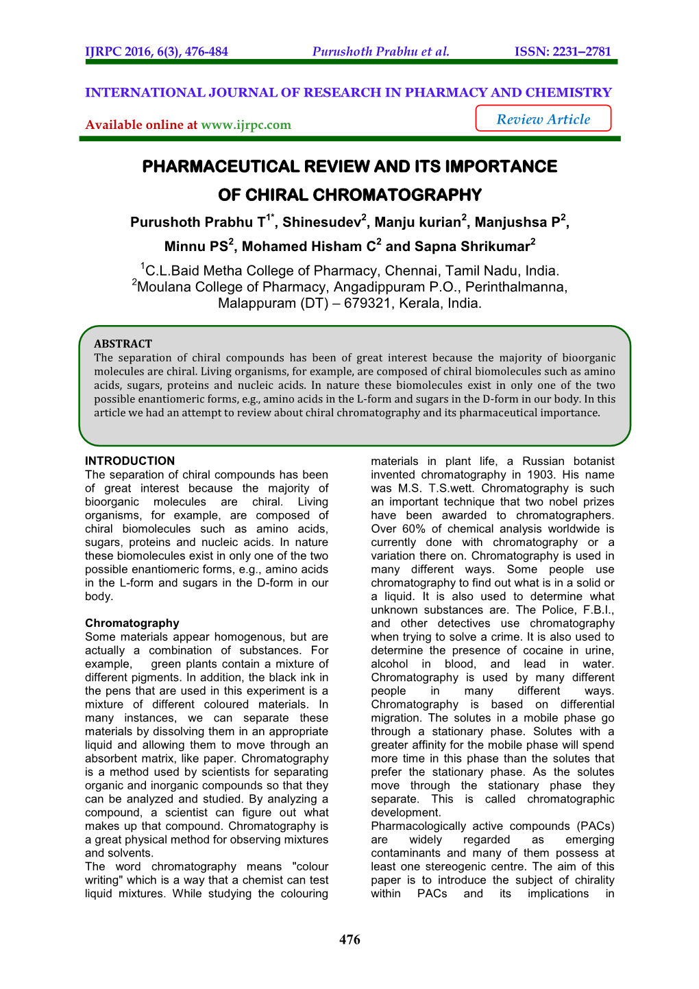 Pharmaceutical Review and Its Importance of Chiral