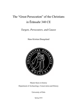 Great Persecution” of the Christians in Ērānsahr 340 CE