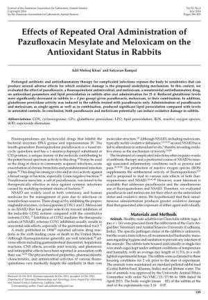 Effects of Repeated Oral Administration of Pazufloxacin Mesylate and Meloxicam on the Antioxidant Status in Rabbits