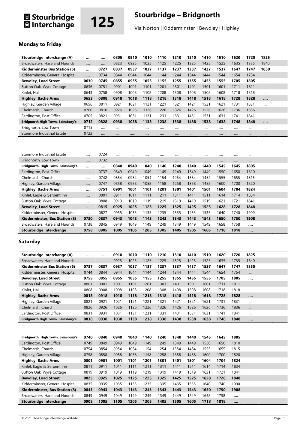 Service 125: Stourbridge